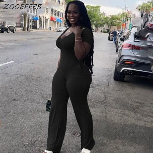 ZOOEFFBB Sexy V Neck Jumpsuit Summer Short Sleeved Cute Sweet Style Rompers Streetwear Long Pants Club Womens Overalls Rompers