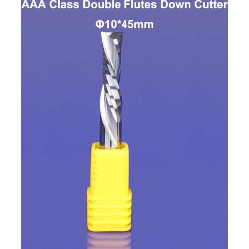 1pcs AAA 10x45mm Left Handed DOWN Cut Two Flutes Spiral Carbide Mill Tool Cutters for CNC Router, Wood End Mill Cutter Bit