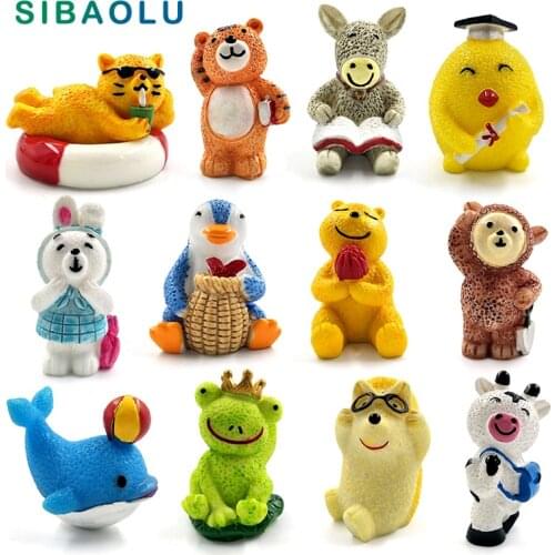 1pc Campus Happy Animals Figurine Miniature Frog Cat Decoration mini fairy garden Cartoon statue resin craft Home Car Decoration