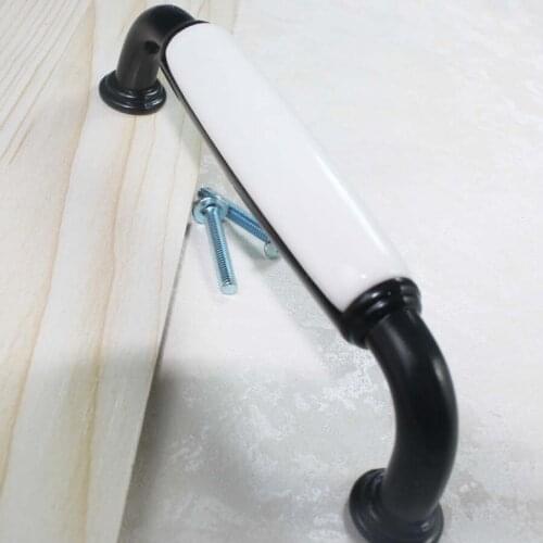 128mm white black modern furniture handles white ceramic kitchen cabinet wardrobe handles 5" black dresser cupboard door pulls