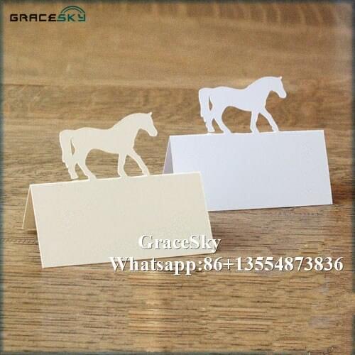 50*Free Shipping Laser Cut Horse Design Paper Place Name Seat Wedding Table Card for Anniversary Party Invitation Table Decor