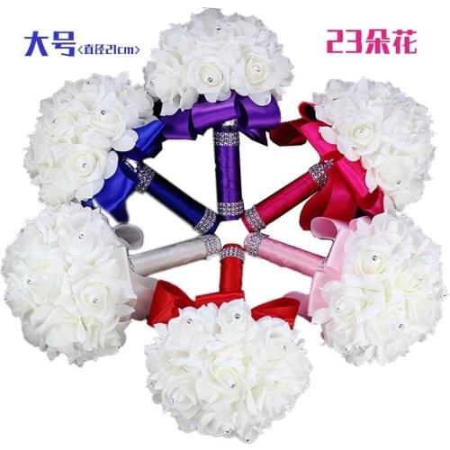 Bigger Good Quality Cheapest PE Rose Bridesmaid Wedding Foam Flowers Bridal Bouquet Ribbon Fake De Noiva