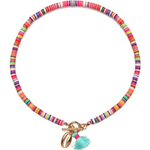 Boho 6mm Polymer Clay Heishi Beads OT Clasp Tassels Zinc Alloy Cowrie Seashell Choker 2021 New Fashion Summer Beach Necklace