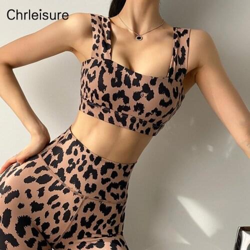 CHRLEISURE Fitness Bras For Women Sexy Shockproof Push Up Leopard Printed Bralette Soft Slim Sport Workout Underwear Casual Bras