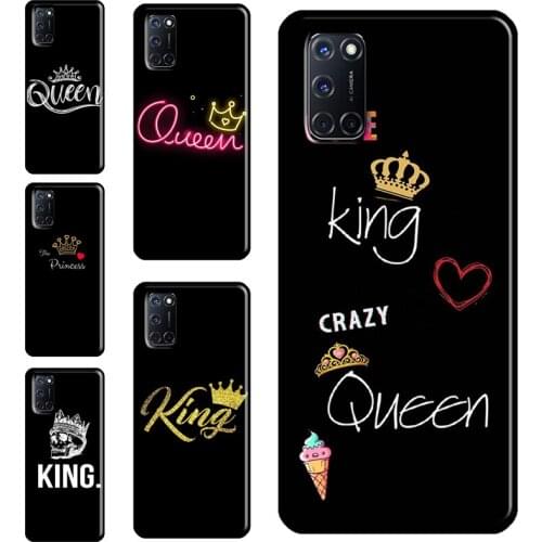 Cute King Queen Crown Case For OPPO A91 A93 A83 A15 A31 A53 A9 A5 2020 F5 Find X3 Pro A52 A72 A3S A5S Cover Capa