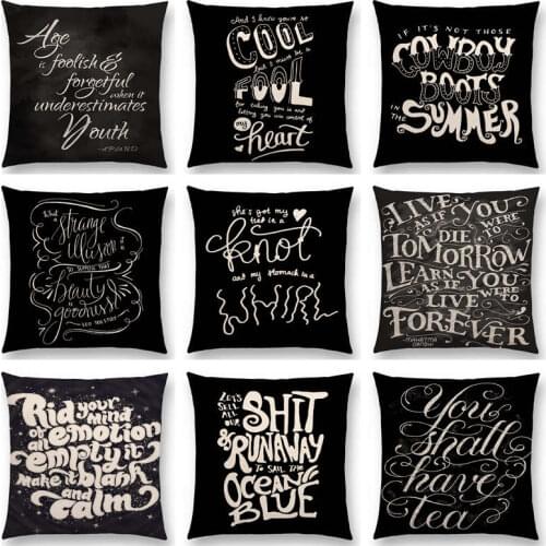 Black White Decorative Letters Meaningful Saying Fool Love Words Interesting Short Sentences Cushion Cover Sofa Pillow Case