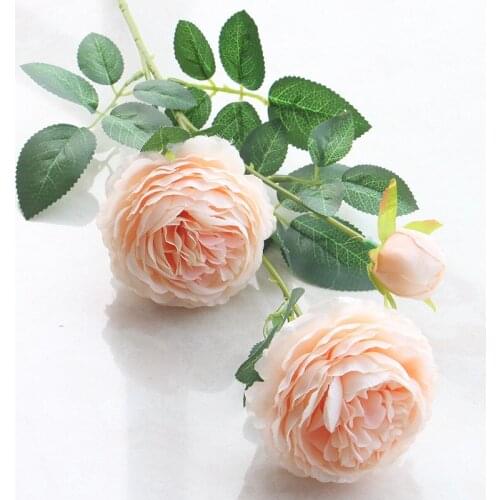 European Artificial Peony Fake Silk Flowers Bridal Bouquet Christmas Wedding Party Home Background Wall Decorative 3 Heads