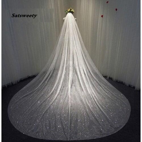 Sparkly Bling Bling Bridal Wedding Veils Bridal Veils Long Cathedral Length Sequined Beads Bride Veil With Free Comb