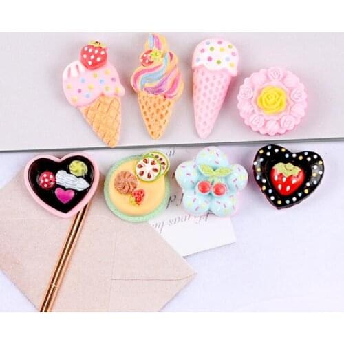 20pcs/lot Cartoon ice cream cake Flat back Resin Cabochons Fit Phone Case Decoration DIY Scrapbooking Hair Bows Accessories