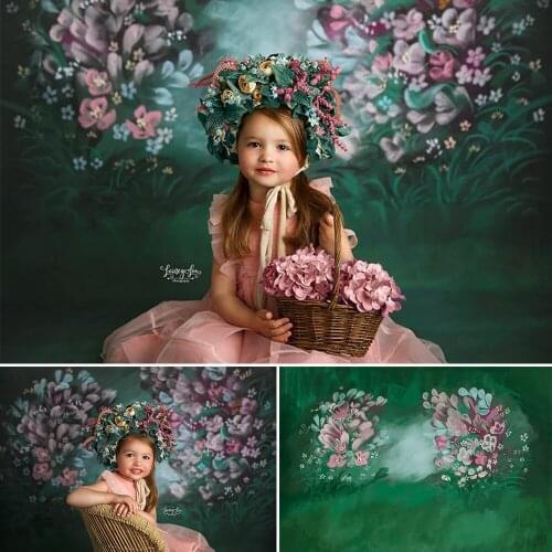 Oil Painting Green Grass Watercolor Flowers Photography Backdrop Children Birthday Newborn Portrait Photo Background Baby Shower