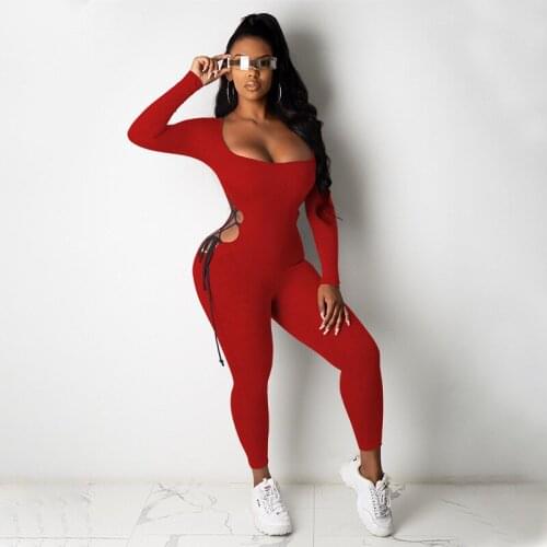 Streetwear Womens Long Sleeve Jumpsuits Long Pants Sport Wear Fitness Bandage Sexy Night Club Party Jumpsuit Trousers Female