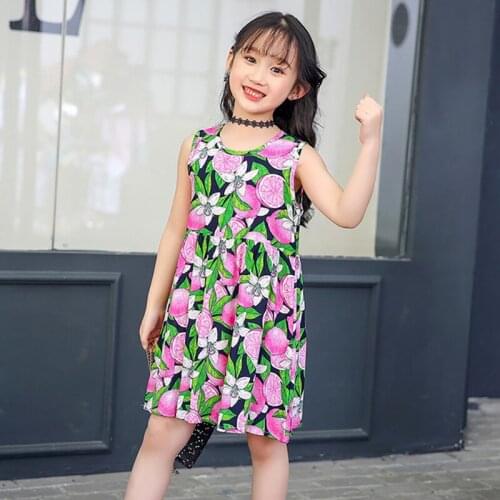 Summer Girl Dress Children Cotton Sleeveless Dresses Floral Pattern Print Kids Dress for Girls Fashion Girls Clothing 3-10 Years