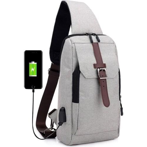 5PCS / LOT Chest Bag for Men Fashion USB Charging Messnage Bag Outdoor Traveling Single Shoulder Sling Pack