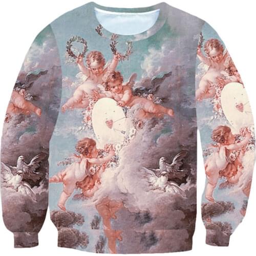 Harajuku Style Mens Hoodies And Sweatshirts Kids Angel 3D Printing Long Sleeve Crewneck Pullover Homme Fashion Sweats Tops