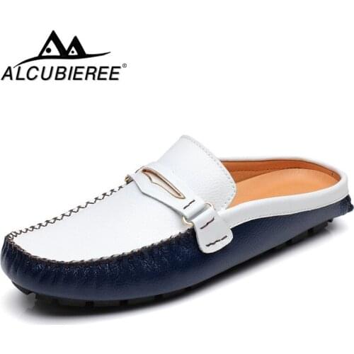 Summer Men Shoes Casual Brand Mens Penny Loafers Leather Half Slipper Breathable Slip on Lazy Driving Shoes Men Moccasins 2021