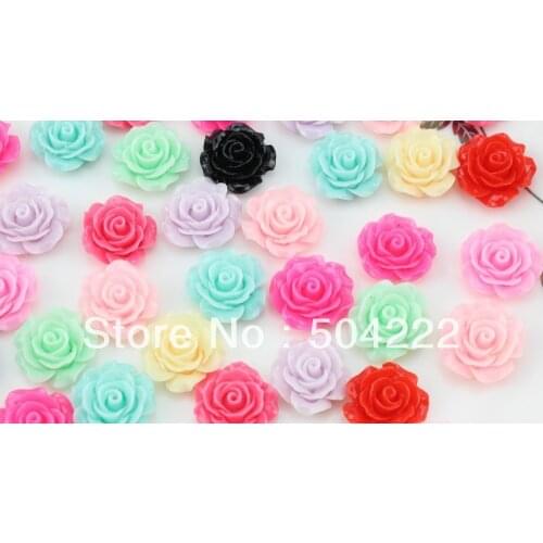 Set of 100pcs Flatback Mixed Colors Resin rose flower Cabochons charm for jewelry DIY ,cell phone decoration 20mm