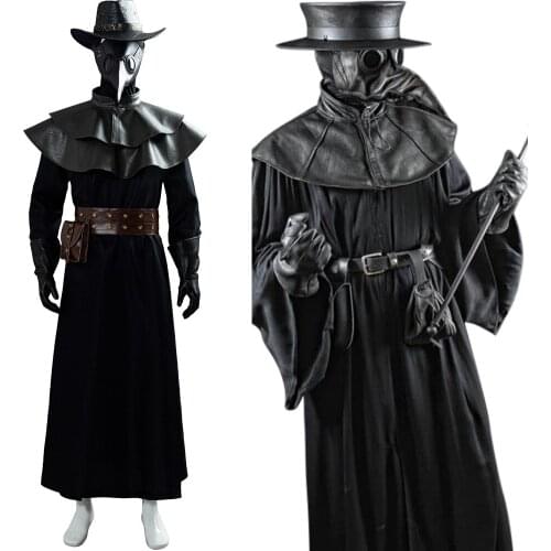 NEW Plague Doctor Costume Long Robe Cape Steampunk Bird Beak Mask Outfits Plague Doctor Cosplay Halloween Costumes men clothes