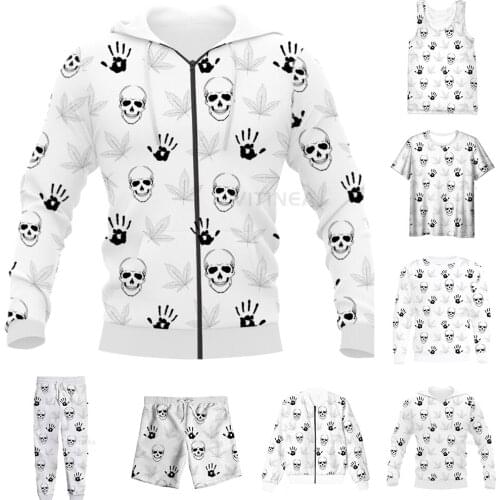 New Funny 3D Full Print Skull Weeds Leaves T-shirt/Sweatshirt/Zip Hoodies/Thin Jacket/Pants Four Seasons Casual Suit V70