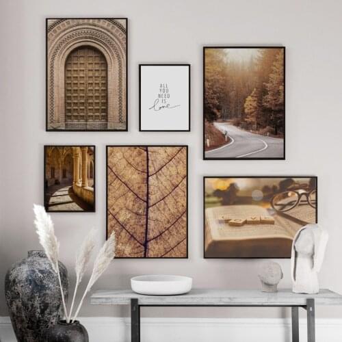 Autumn Forest Corridor Door Highway Wall Art Canvas Painting Nordic Posters And Prints Landscape Wall Pictures For Living Room