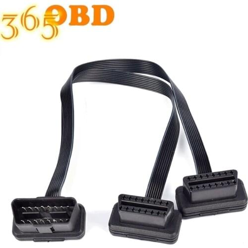 Flat+Thin 16Pin OBD 2 Extender OBD2 16 Pin ELM327 Male To Dual Female Y Splitter Elbow OBDII Extension Connector Cable