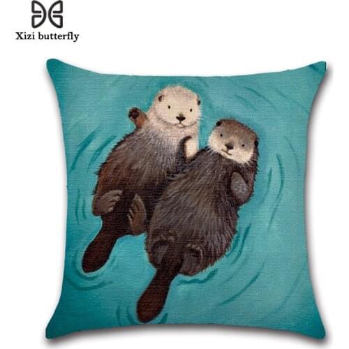 Valentines Day Present Pillow Cover 100% Cotton Body Pillow Case Removable Washable Dustproof Pillow Case Otter Cushion Cover