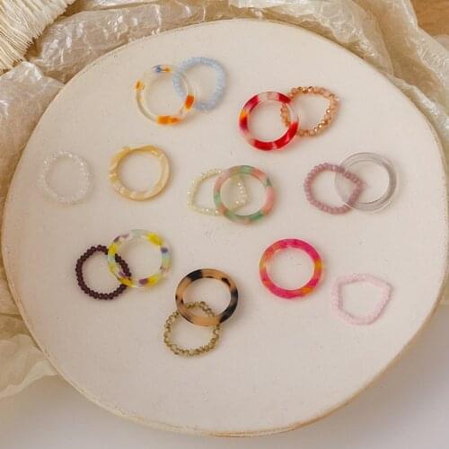 Simple Colorful Transparent Resin Acrylic Rings Set Candy Color Beads Chic Spring Rings for Women Picnic Party Jewelry Gifts