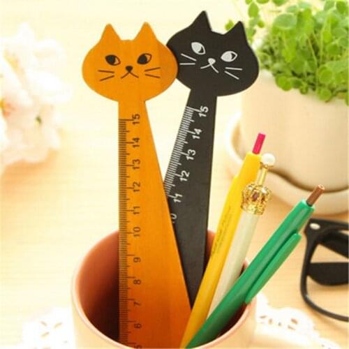 15cm Cute Cat Straight Ruler Wooden Kawaii Cat Shaped Ruler Drawing Measuring Tool Kids Gifts Office School Stationery Supplies