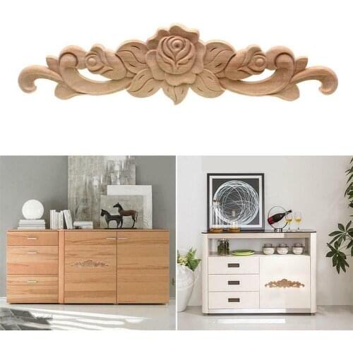 Rectangle Carving Natural Wood Appliques For Furniture Decoration Wooden Accessories 4 Cabinet Unpainted Vintage Decal Moul E7B8