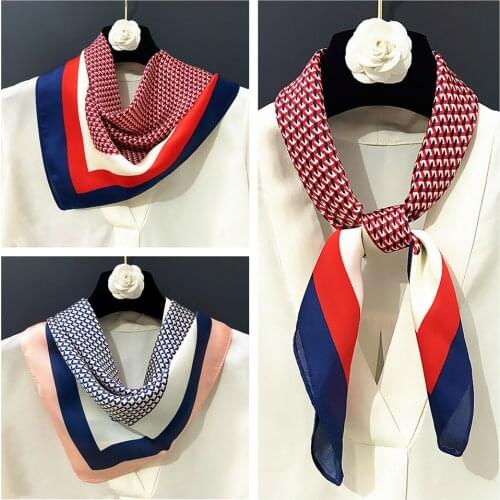 60cm Luxury Brand Square Scarf Women 2021 Spring Striped Silk Scarf Summer Plaid Headband Fashion Neckerchief For Ladies cloak