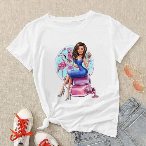 90s Nail Polish Beauty Print Shirt Series Clothes Oversized Women Shirt With Vogue Young Girls Ladies Vogue Casual Tee