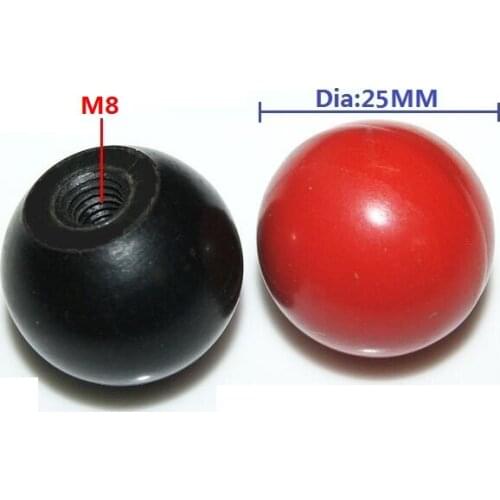20pcs/lot M8x25mm BLACK/RED Ball Knob 8mm Thread 25mm Ball Diameter Bakelite Ball Lever Knob handle w/o insert for Machine Tool