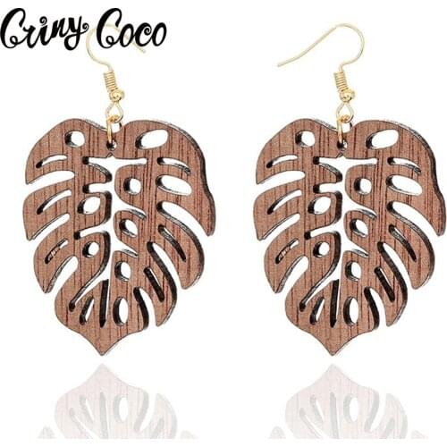 Hawaiian Handmade Wooden Earrings 2020 Bohemian Flower Natural Wood Dangle Drop Long Pendant Vintage Statement Earring for Women