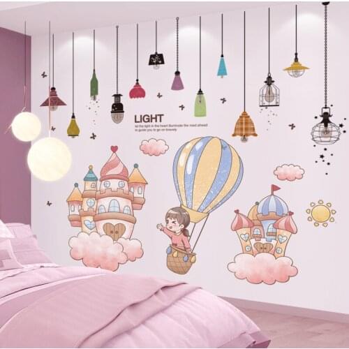 [SHIJUEHEZI] Girl Castles Balloons Wall Stickers DIY Chandelier Lights Wall Decals for Kids Room Baby Bedroom Home Decoration
