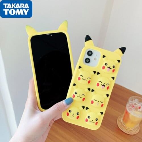 Anime Silicone Mobile Phone Protective Shell Pikachu for Iphone 11/11pro/11Pro Max/12/12Pro/12Pro Max Pop Fidget Reliver Toys