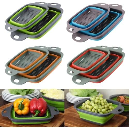Foldable Fruit Vegetable Washing Basket Strainer Portabl Silicone Colander Collapsible Drainer With Handle Kitchen Tools