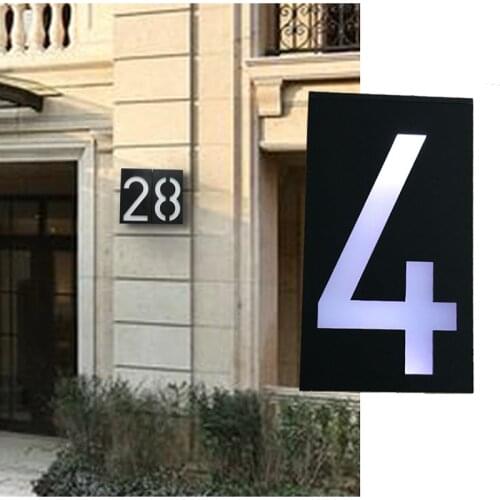 Solar Power LED Outdoor House Number Large On The Gate Sign Light Hotel Door Digits Plate Plaque Exterior Wall Light