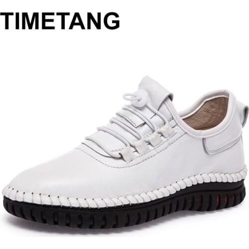 TIMETANG Spring Autumn Women Flats Genuine Leather Zapatillas mujer Casual Shoes Woman Handmade Lace Up Womens Ladies ShoesE766
