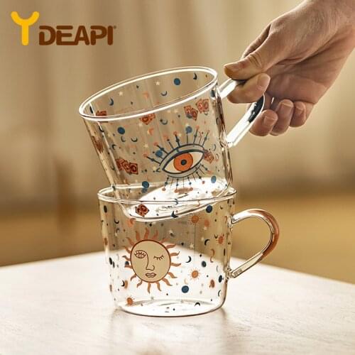 YDEAPI 500ml Creative Scale Glass Mug Breakfast Mlik Coffe Cup Household Couple Water Cup Sun Eye Pattern Drinkware