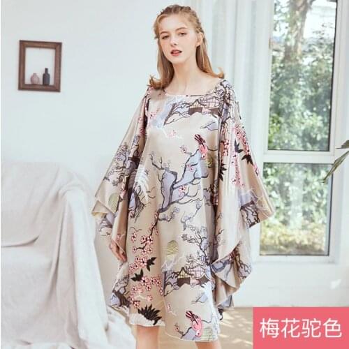 Plus Size Ladies summer Faux Silk Bath Robe Women Rayon Night Gown Round Collar Nightgown Home Wear Nightwear Pijama Mujer