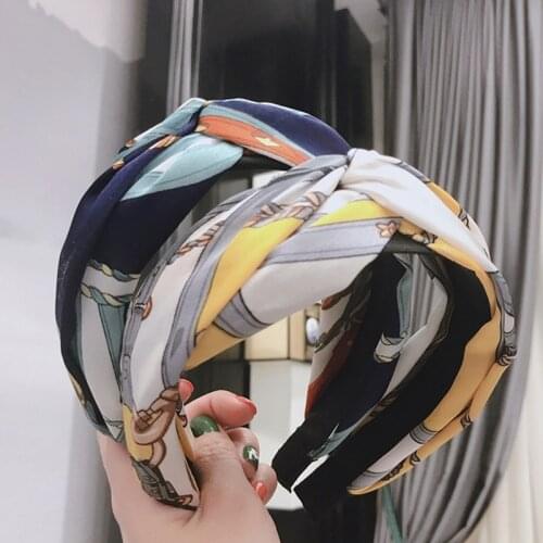 Floral Print Cloth Cross Hairband Headband Turban for Women Lady Wide Plastic Hair Hoop Bezel Hair Bands Accessories