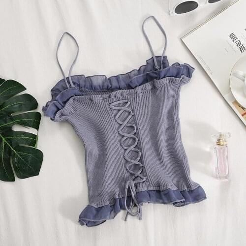 HELIAR Women Cross Halter Crop Tops Bustier Tops For Women Knitted Camis Women Solid Crop Tops Y2K Tops For Women