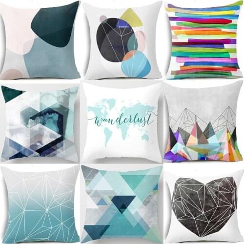 1pc Blue Series Cushion Cover 45x45cm Polyester Abstract Geometric Throw Pillowcases Car Sofa Office Home Decorative Pillow Case