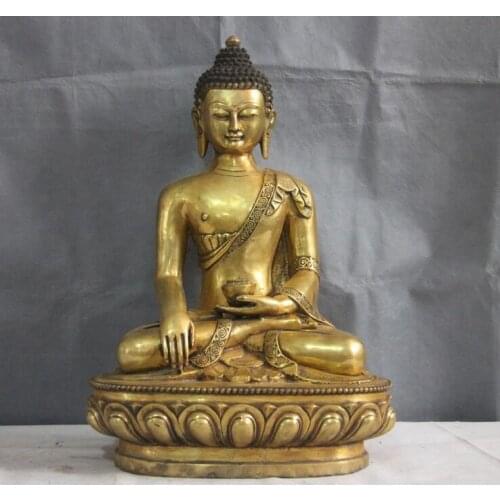 19" Chinese Buddhism copper Bronze Sakyamuni Buddha Hold Bowl Statue