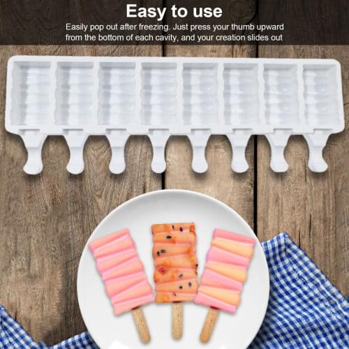 2 Or 8 Cavities Ice Cream Bar Mold Soft Silicone Popsicle Maker Diy Mold Dessert Ice Cream Mold With Popsicle Stick