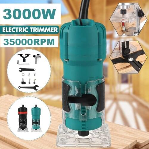 3000W 35000rpm Wood Electric Hand Trimmer Woodworking Engraving Slotting Trimming Hand Carving Machine Wood Router Joiners Set