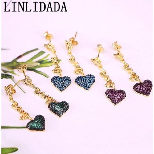 5Pair Micro Paved Cubic Zircon Heart Earrings Gold Color CZ Dangle Earrings for Women Girls Love Gifts