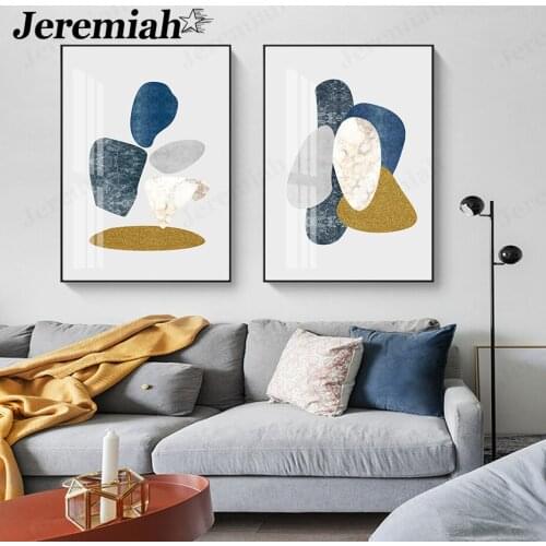 Abstract Geometric Texture Canvas Poster Blue White Yellow Mosaic Painting Wall Art Nordic Room Home Decoration