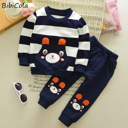 Bibcola Spring Boy Clothing Set 2021 New Casual Fashion Active Striped T-shirt+ Pant Children Baby Toddler Boy Clothing0-5Y