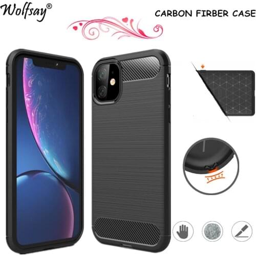 Carbon Fiber Cover For iphone 11 Case Rubber Silicone Bumper Shockproof Mobile Phone Case For iphone 11 Case For iphone 11 6.1"