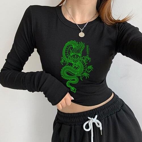 Dragon Top Women Long Sleeve T Shirt Cotton Sweatshirt Aesthetic Tight Two-piece Suits for Girls Wide Leg Sweatpants Streetwear